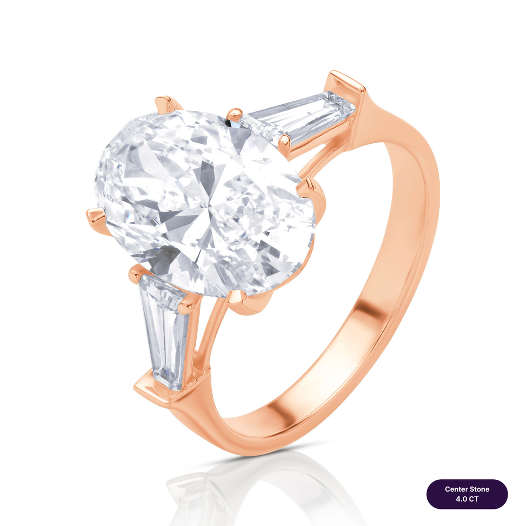 Three-Stones Lab Diamond Ring Oval with Tapered