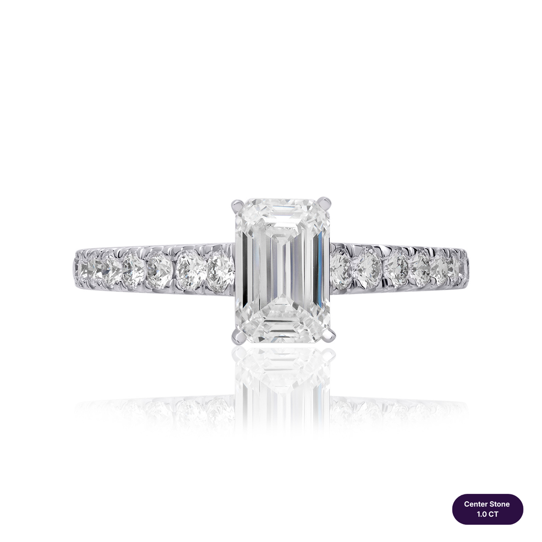 Solitaire Pave Lab Diamond Ring Emerald