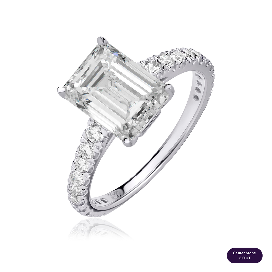 Solitaire Pave Lab Diamond Ring Emerald