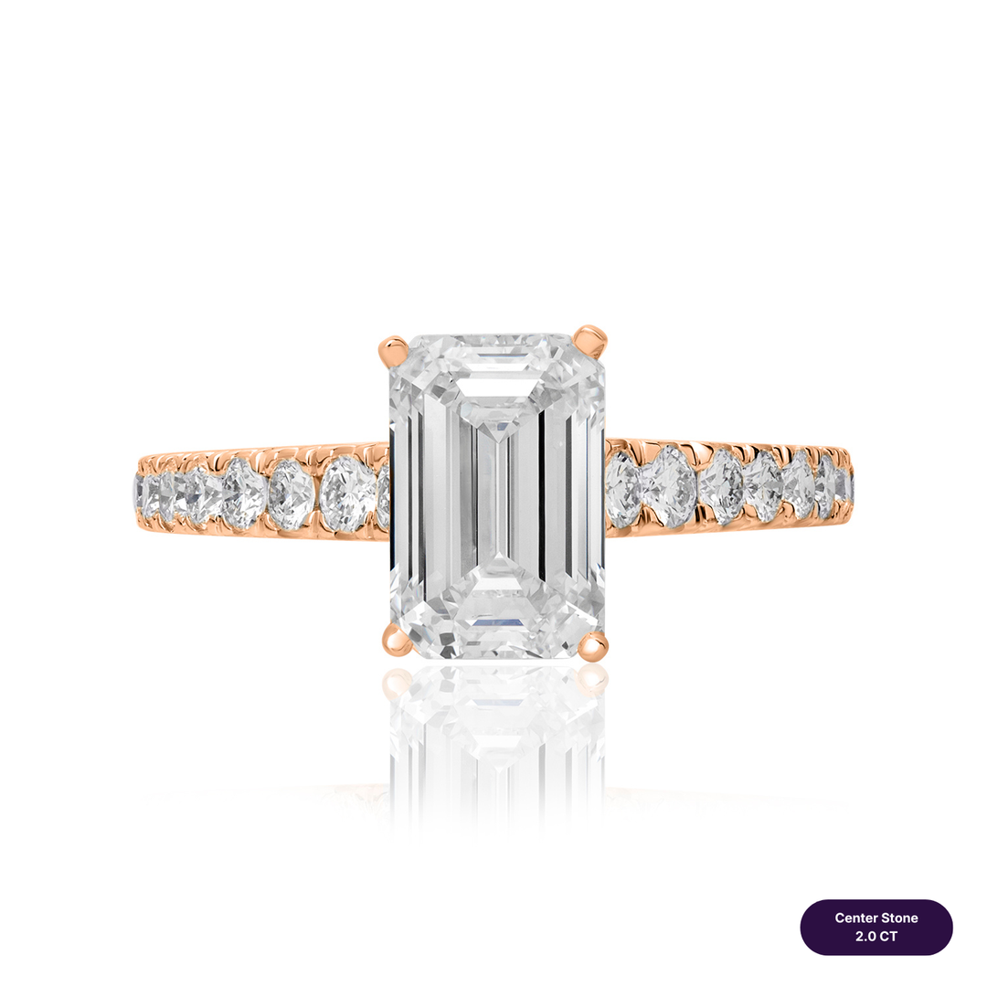Solitaire Pave Lab Diamond Ring Emerald