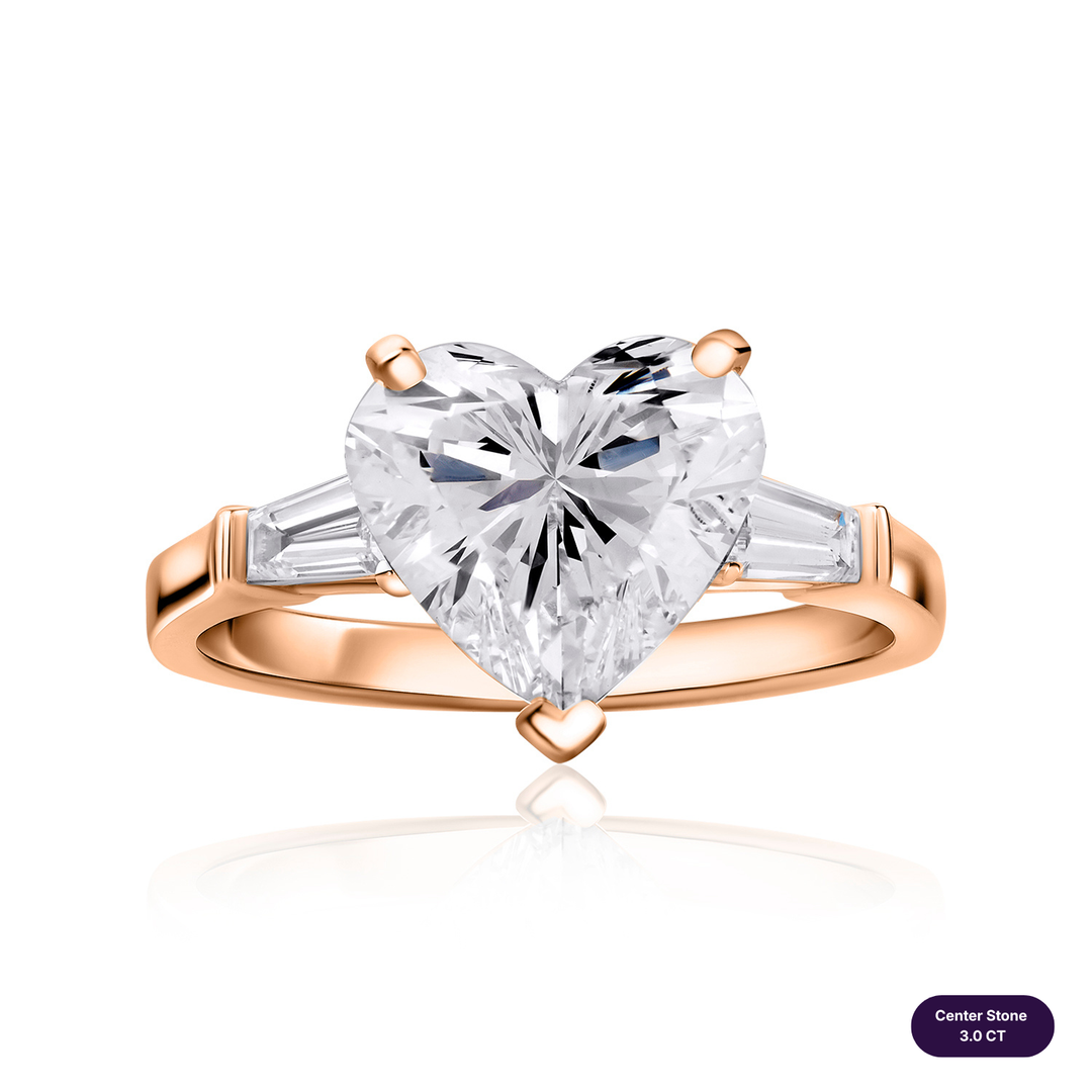 Three-Stones Lab Diamond Ring Heart with Tapered