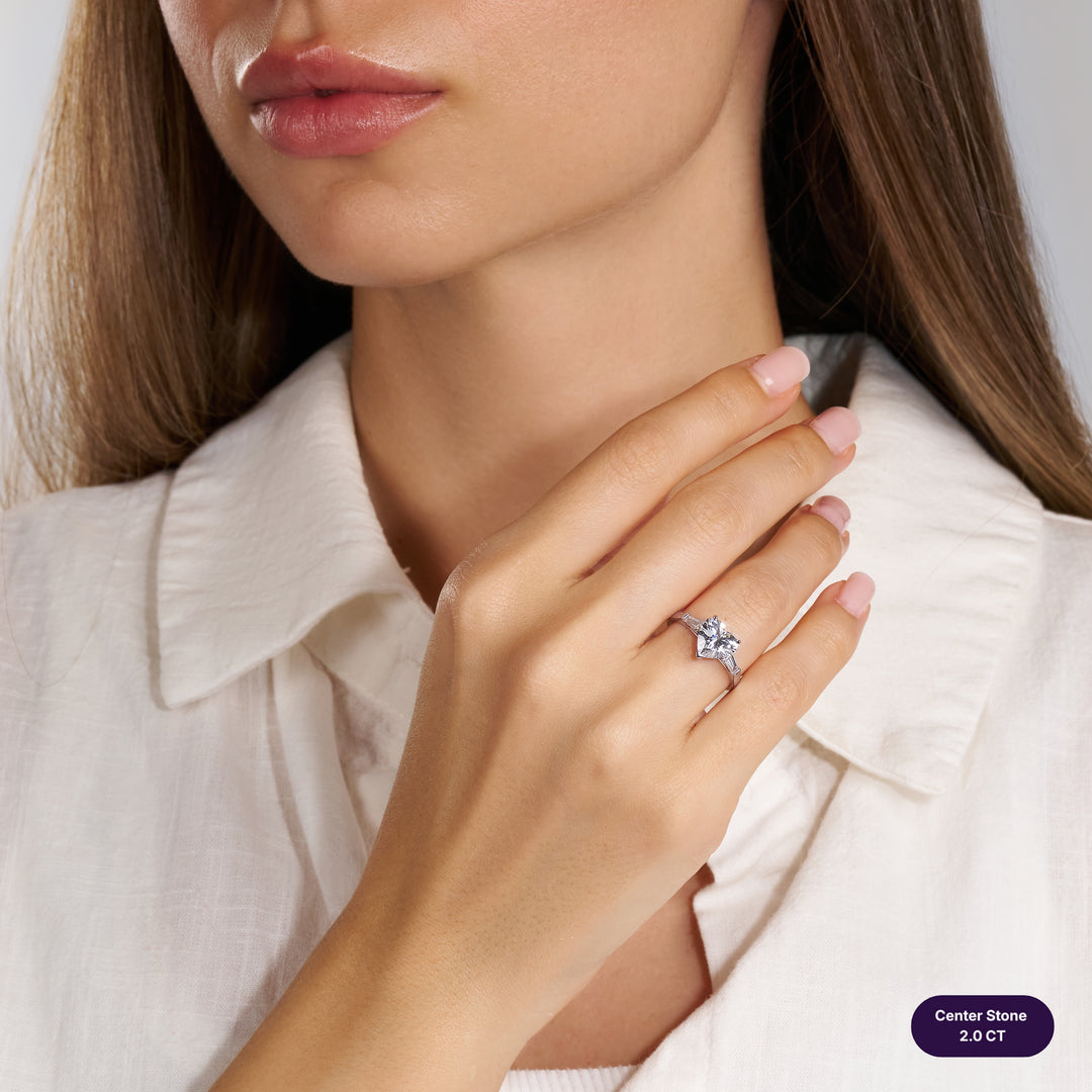 Three-Stones Lab Diamond Ring Heart with Tapered
