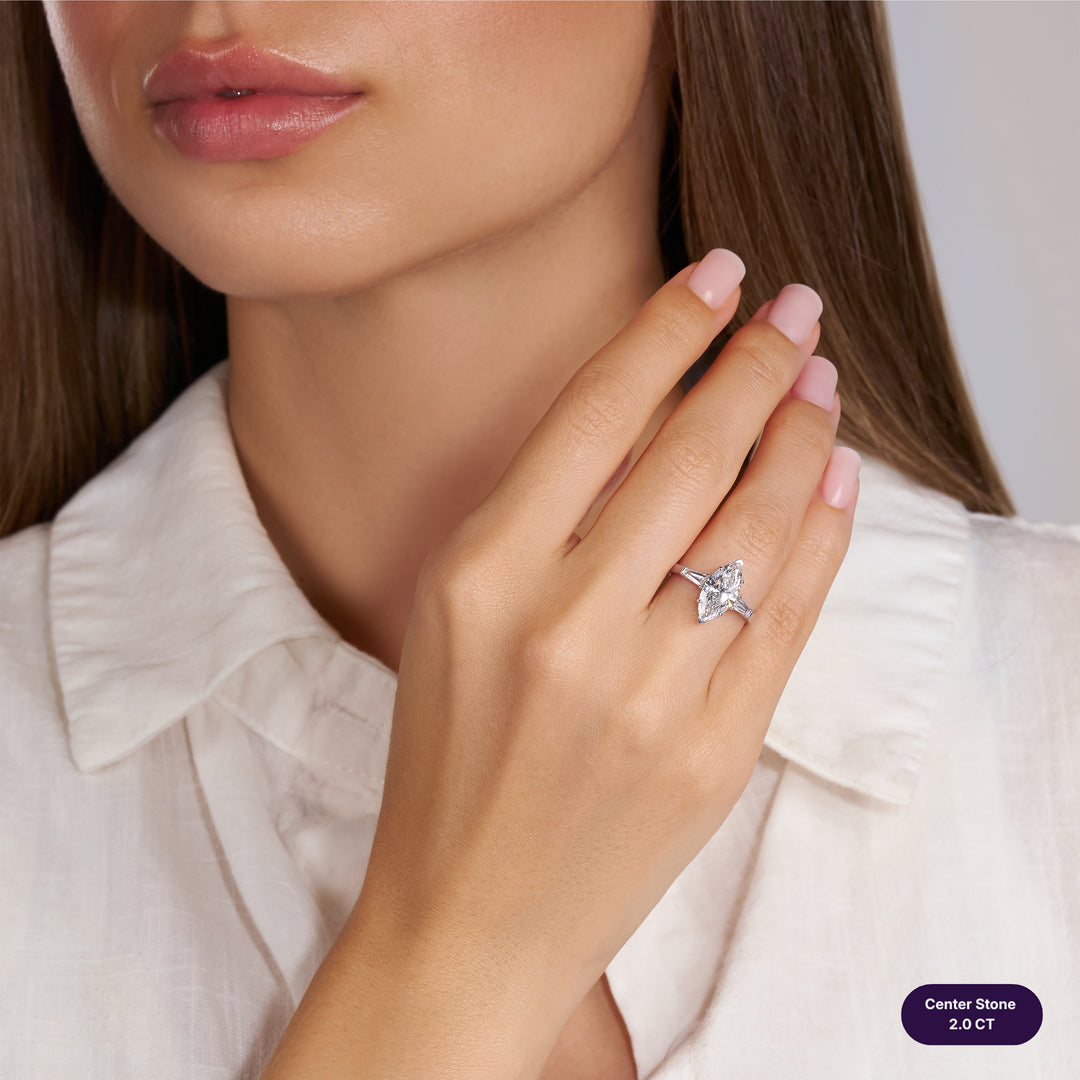 Three-Stones Lab Diamond Ring Marquise with Tapered