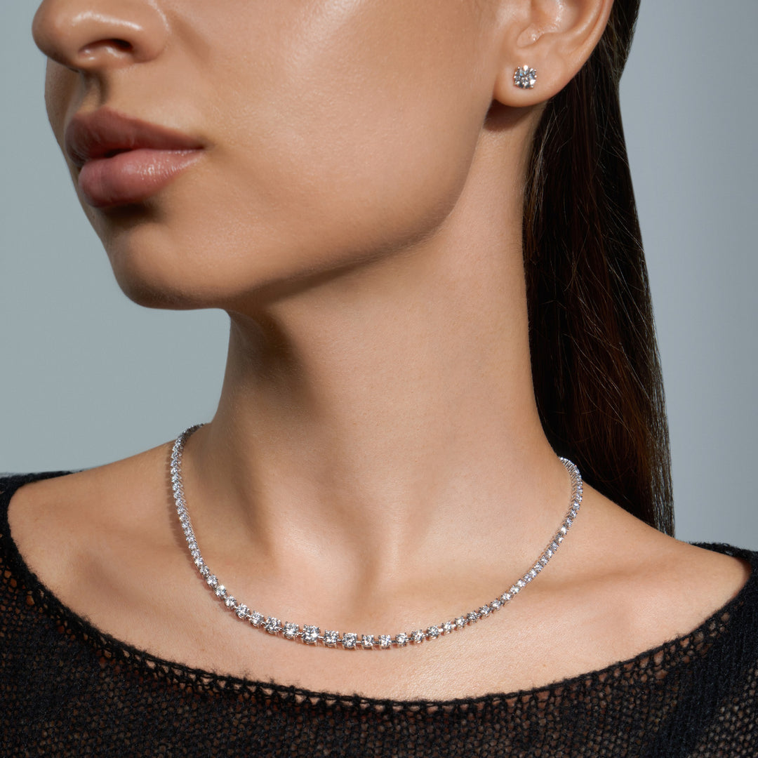 Graduated Tennis Lab Diamond Necklace Round