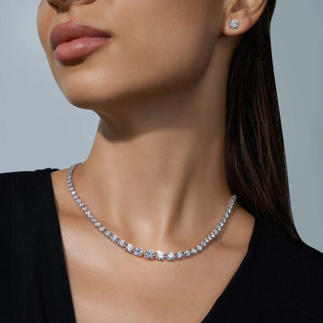 Graduated Tennis Lab Diamond Necklace Round