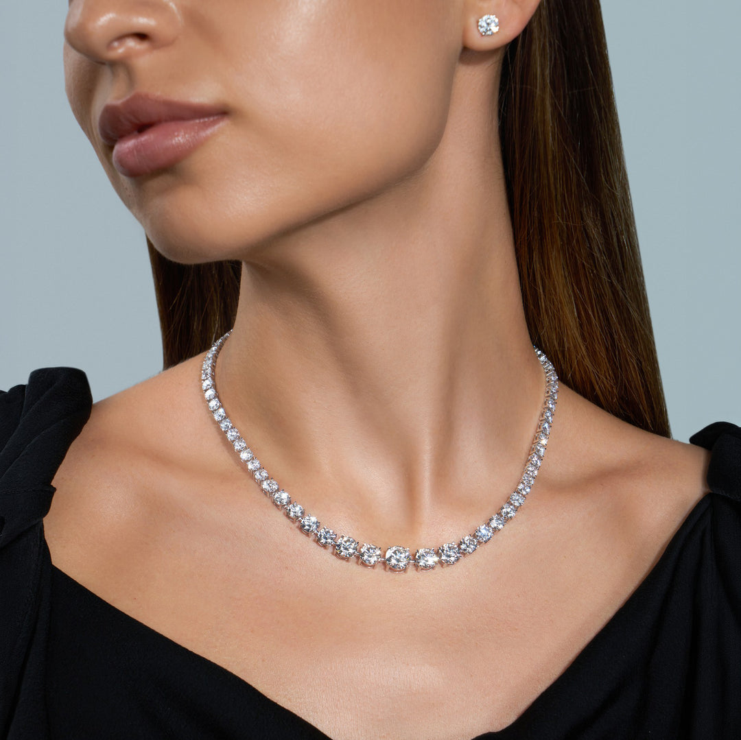 Graduated Tennis Lab Diamond Necklace Round