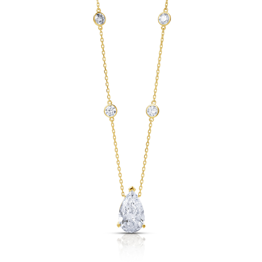 Solitaire Lab Diamond Necklace Pear with Round