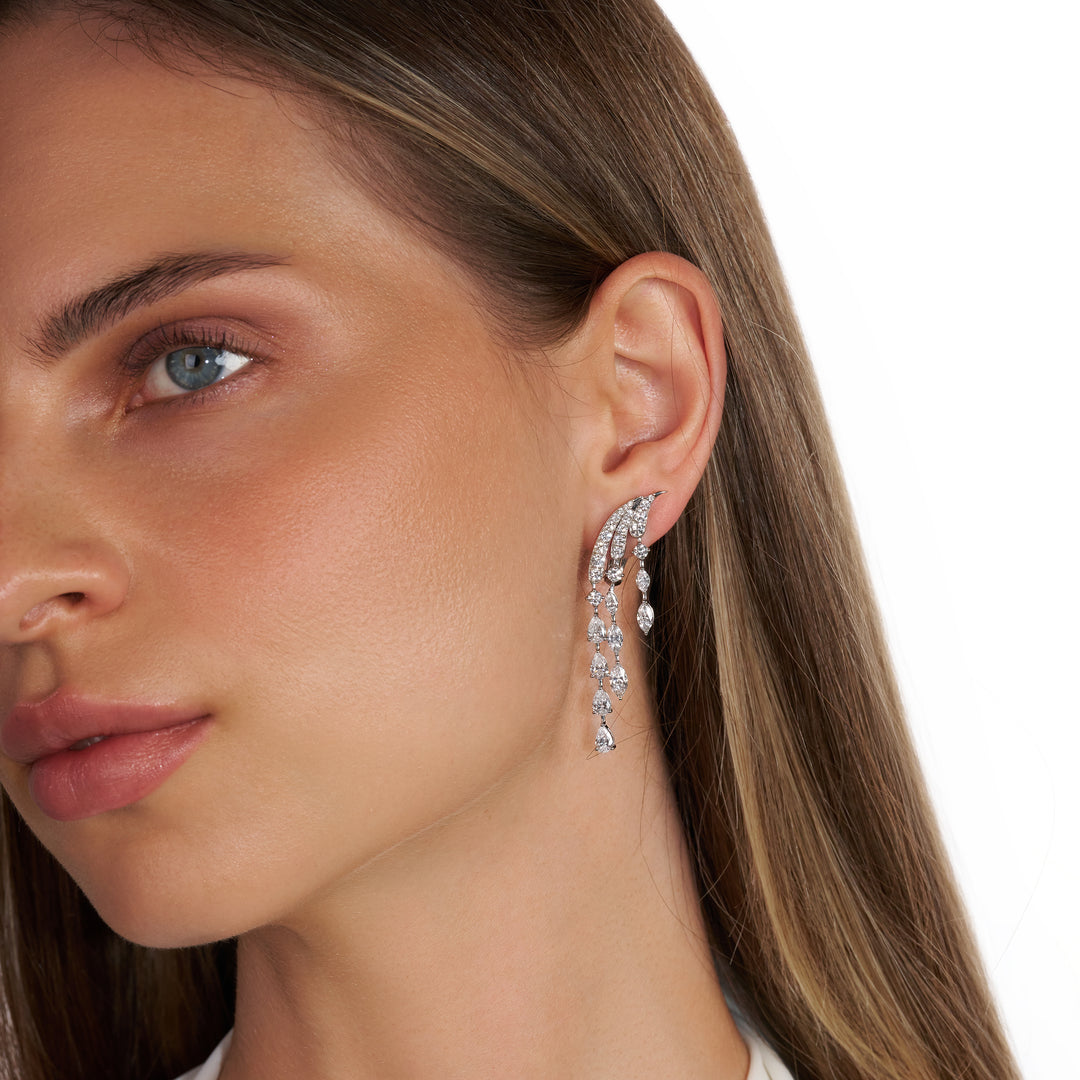 Drop Lab Diamond Earrings Marquise and Pear with Round