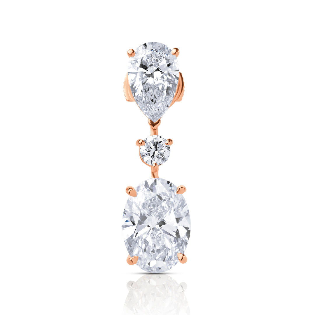 Drop Lab Diamond Earrings Oval with Round & Pear