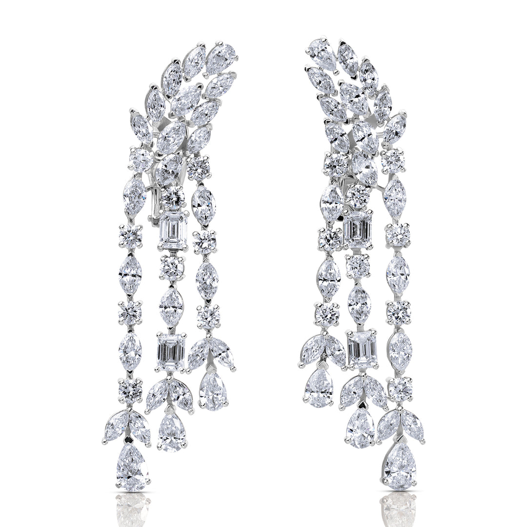 Drop Lab Diamond Earrings Marquise and Pear with Round and Emerald