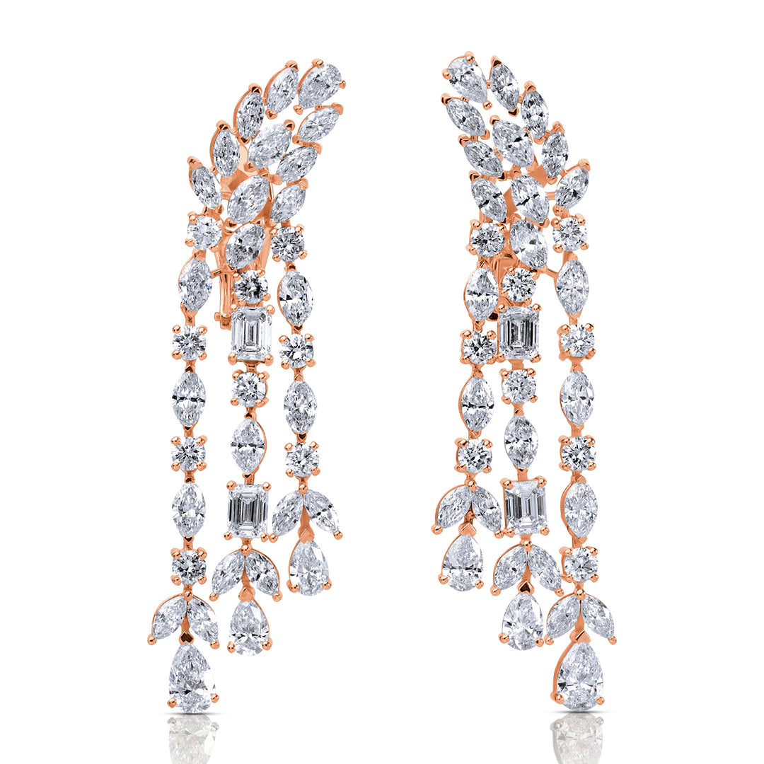 Drop Lab Diamond Earrings Marquise and Pear with Round and Emerald