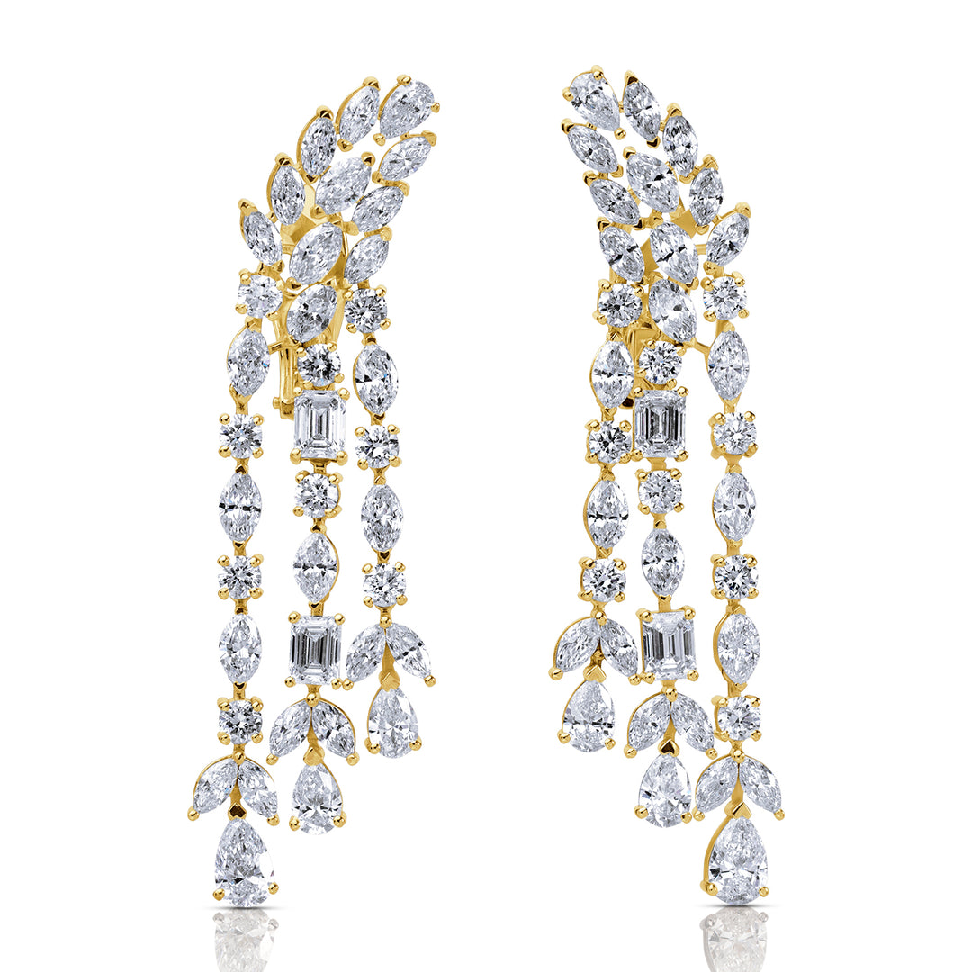 Drop Lab Diamond Earrings Marquise and Pear with Round and Emerald