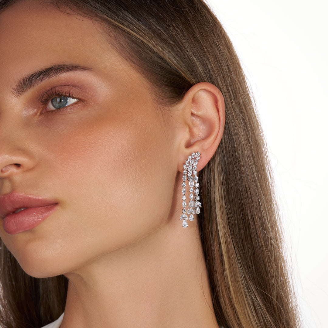 Drop Lab Diamond Earrings Marquise and Pear with Round and Emerald