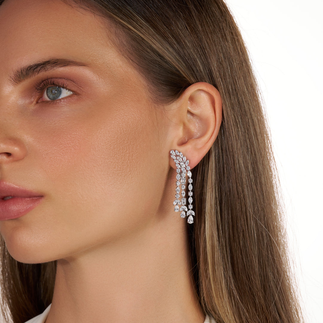 Drop Lab Diamond Earrings Marquise and Pear with Round and Emerald