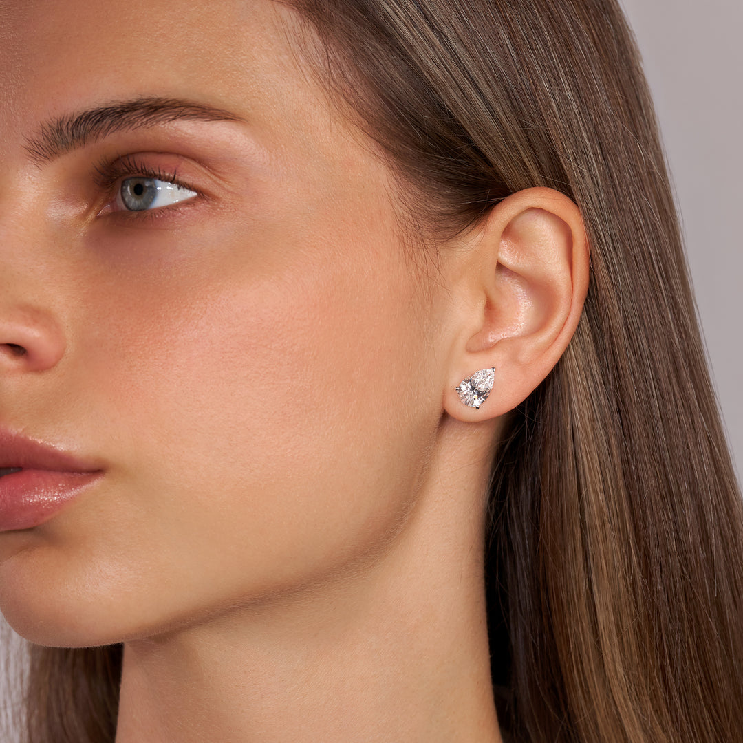 Solitaire Stud Lab Diamond Earrings Pear