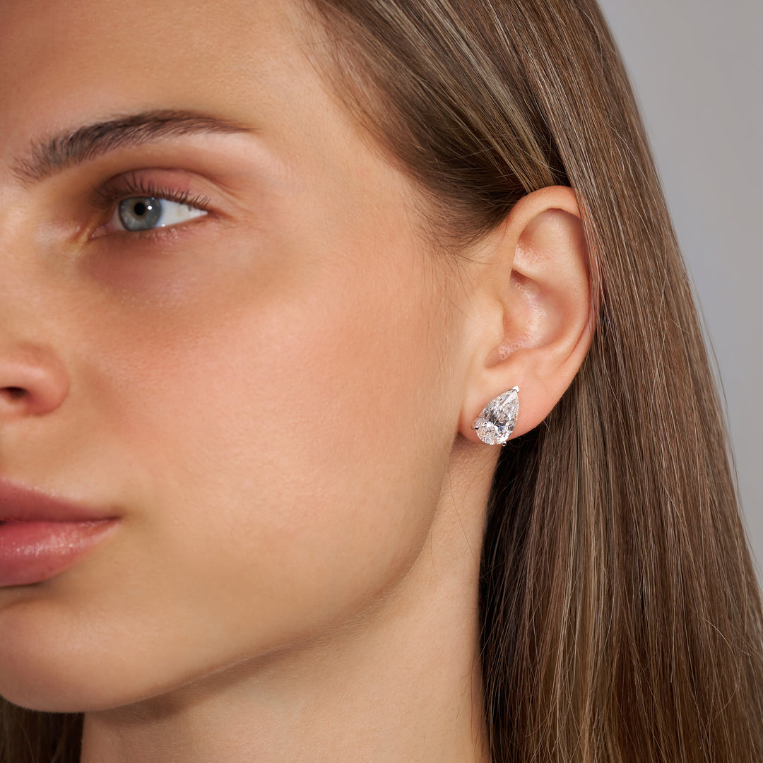 Solitaire Stud Lab Diamond Earrings Pear