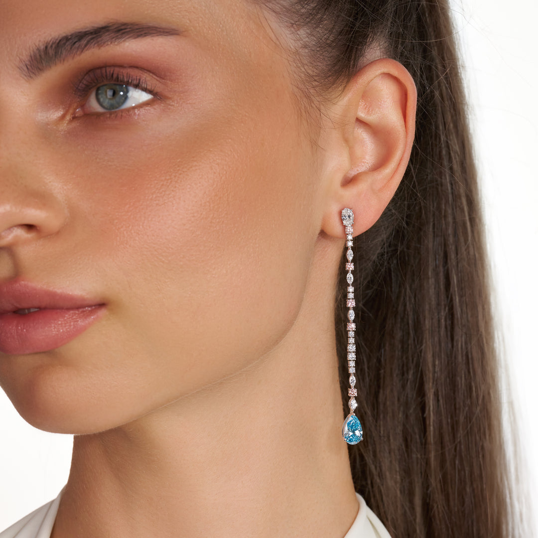 Drop Lab Diamond Earrings Pear and Round with Oval and Marquise