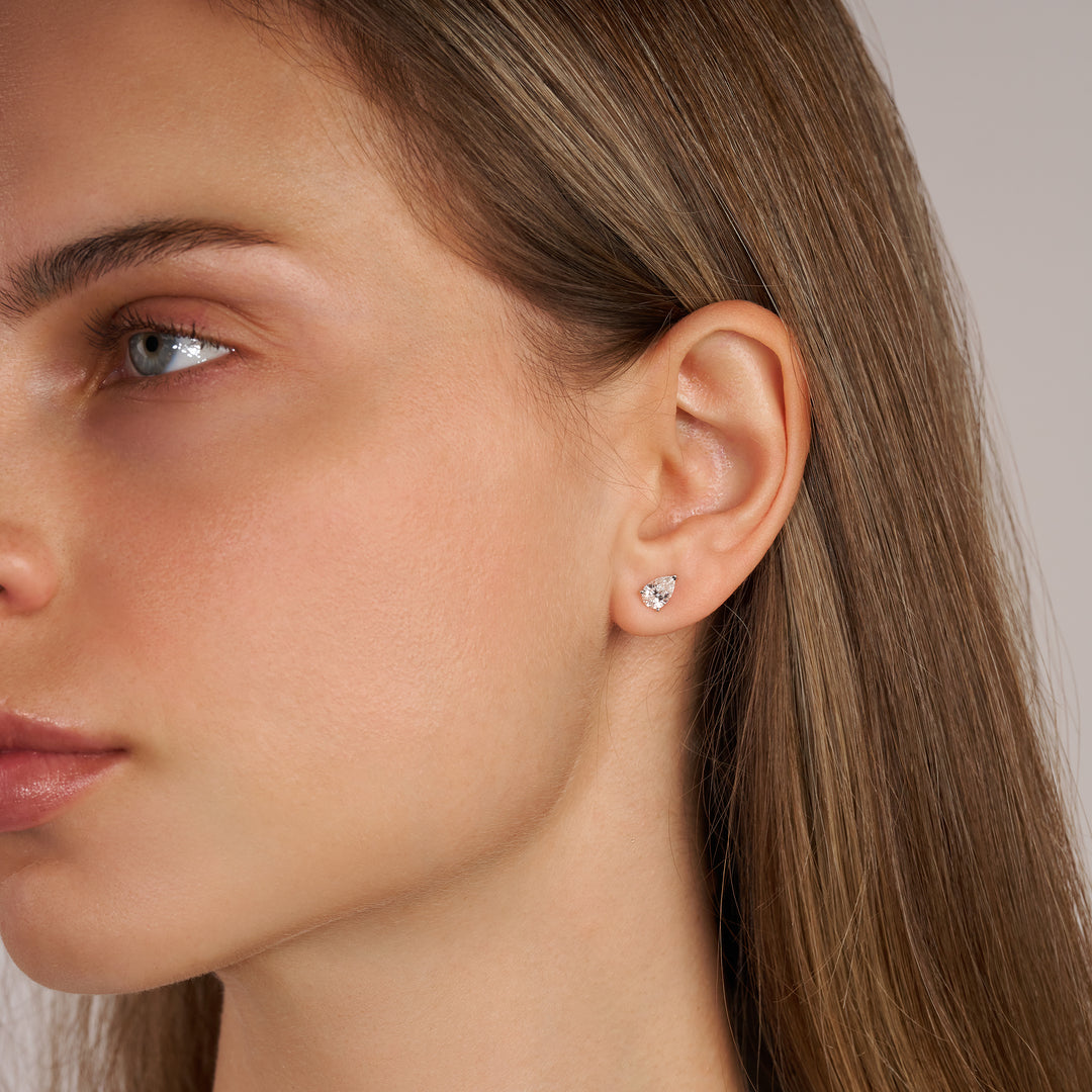 Solitaire Stud Lab Diamond Earrings Pear