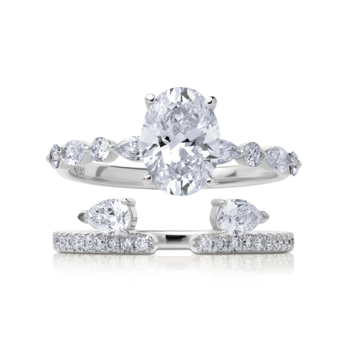 Niva twin lab diamond ring oval with pear & marquise & pavé