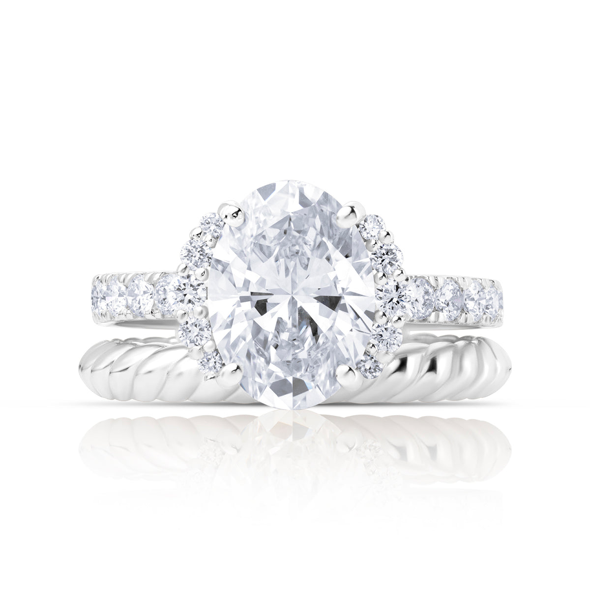 Twin lab diamond ring oval with pave