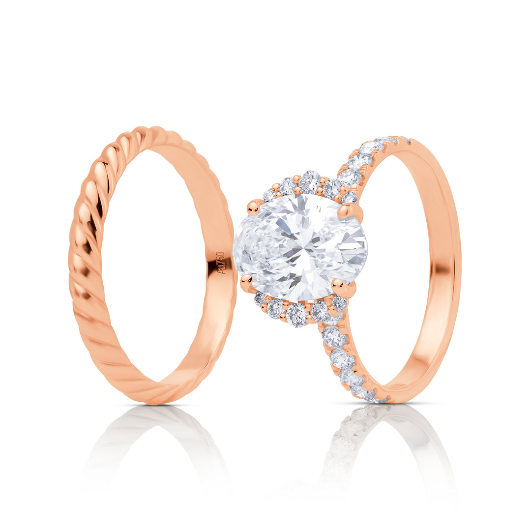 Twin Lab Diamond Ring Oval with Pave