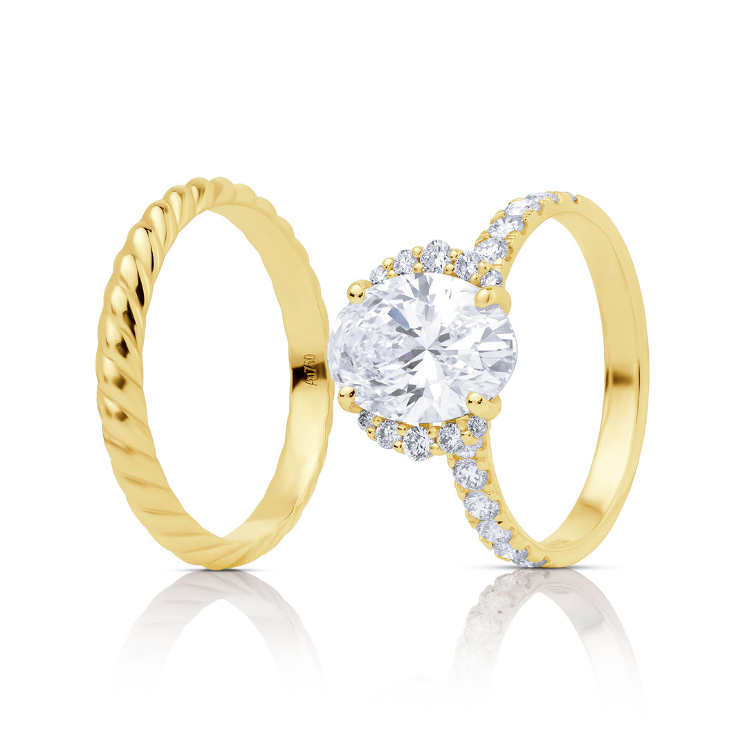 Twin Lab Diamond Ring Oval with Pave