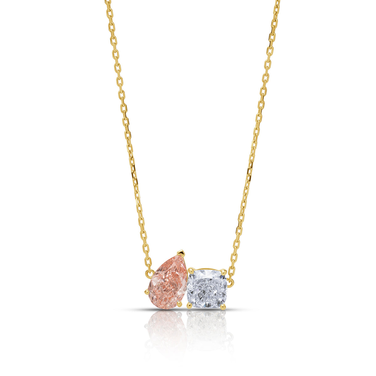 Rosé lumière two stone fancy lab diamond necklace pear & square cushion