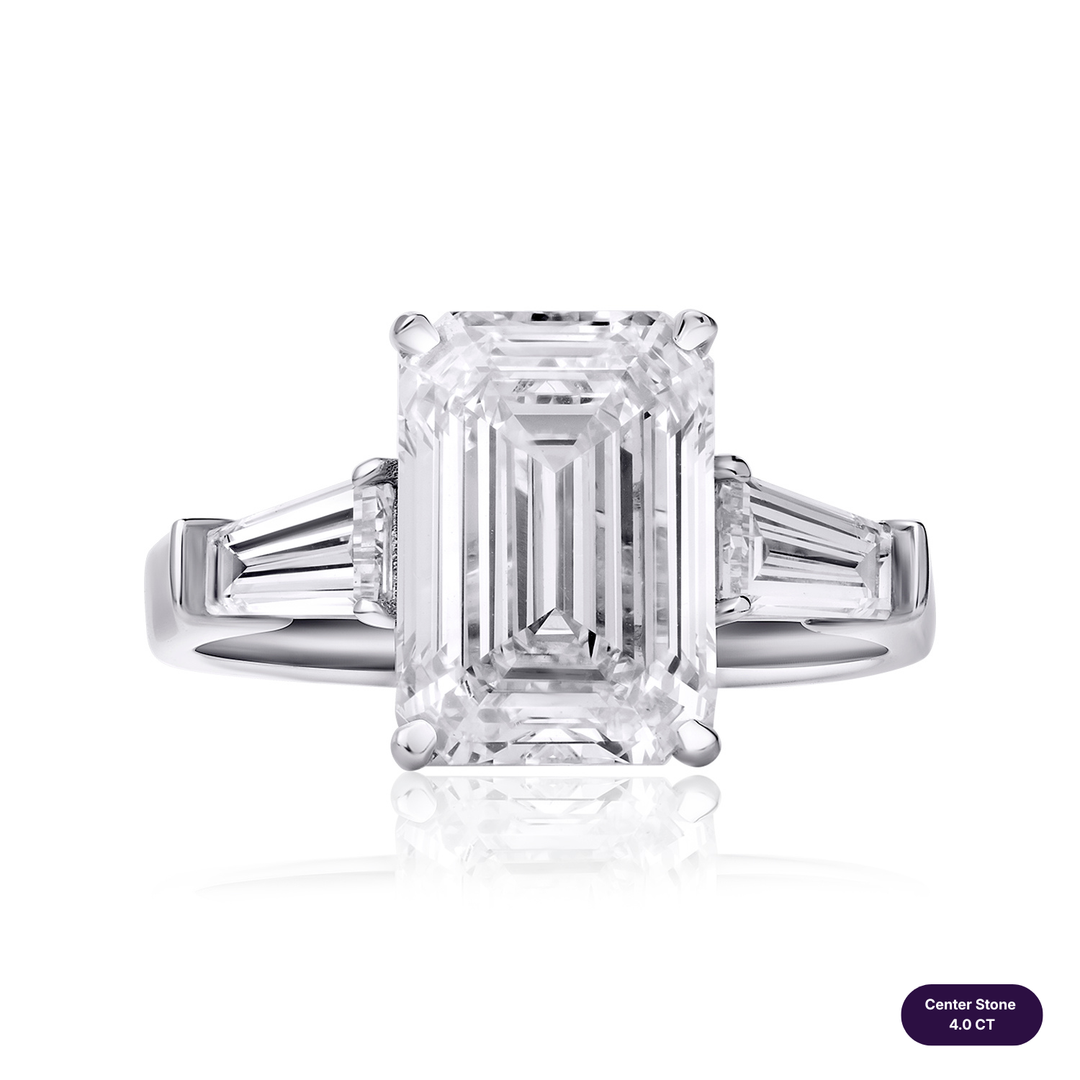 Three-Stones Lab Diamond Ring Emerald with Tapered