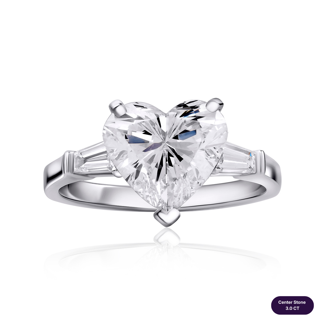 Three-Stones Lab Diamond Ring Heart with Tapered
