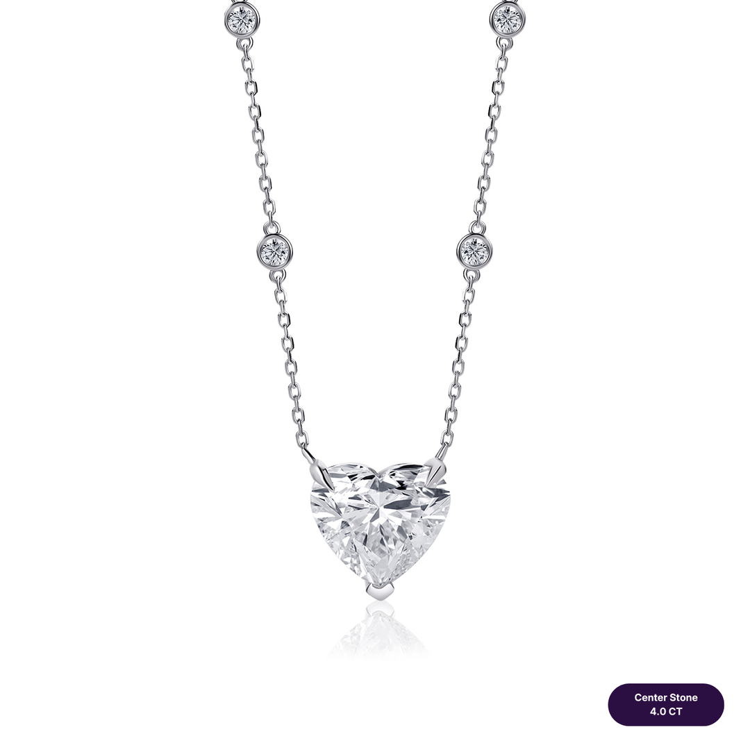 Solitaire Lab Diamond Necklace Heart with Round