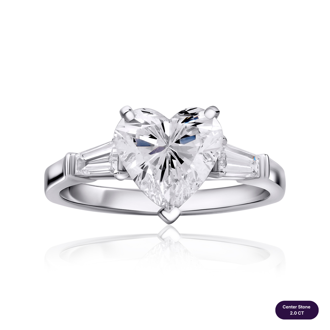 Three-Stones Lab Diamond Ring Heart with Tapered