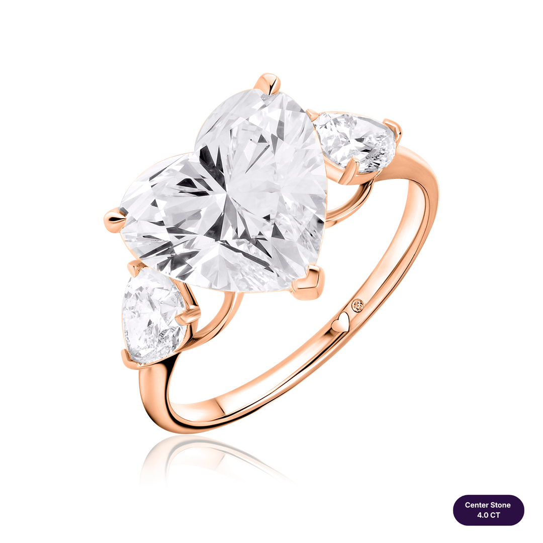 Three-Stones Lab Diamond Ring Heart