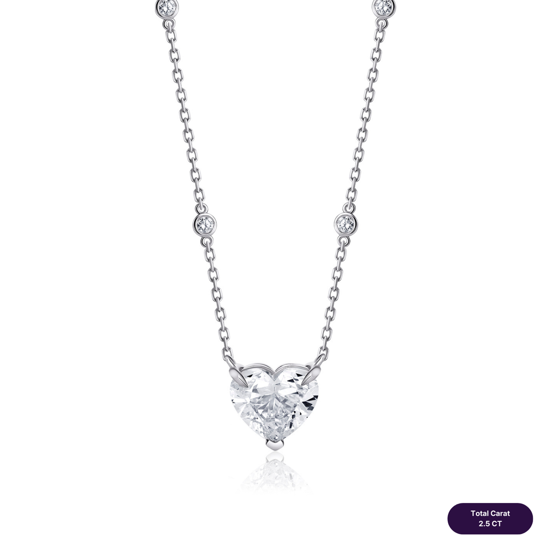Solitaire Lab Diamond Necklace Heart with Round