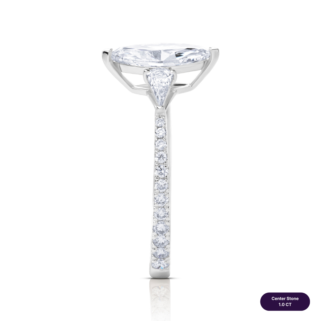 Three-Stones Lab Diamond Ring Marquise with Step Pear & Pave