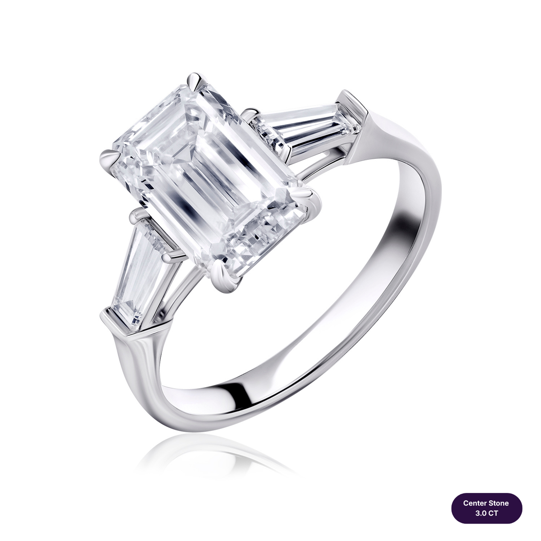 Three-Stones Lab Diamond Ring Emerald with Tapered