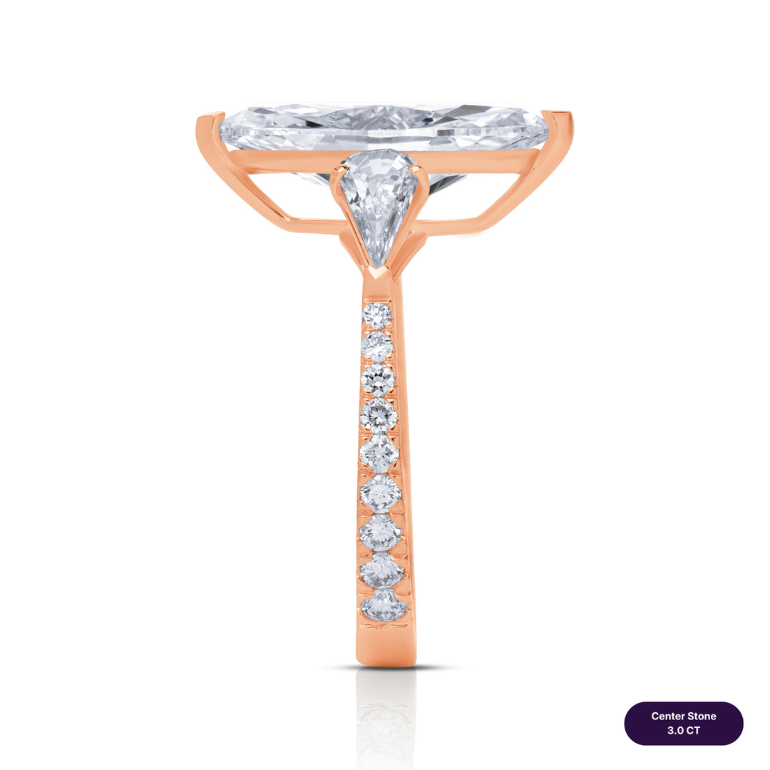 Three-Stones Lab Diamond Ring Marquise with Step Pear & Pave
