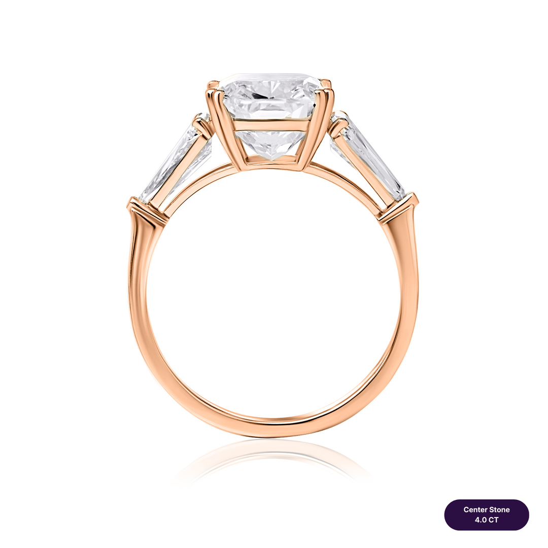 Three-Stones Lab Diamond Ring Cushion with Shield