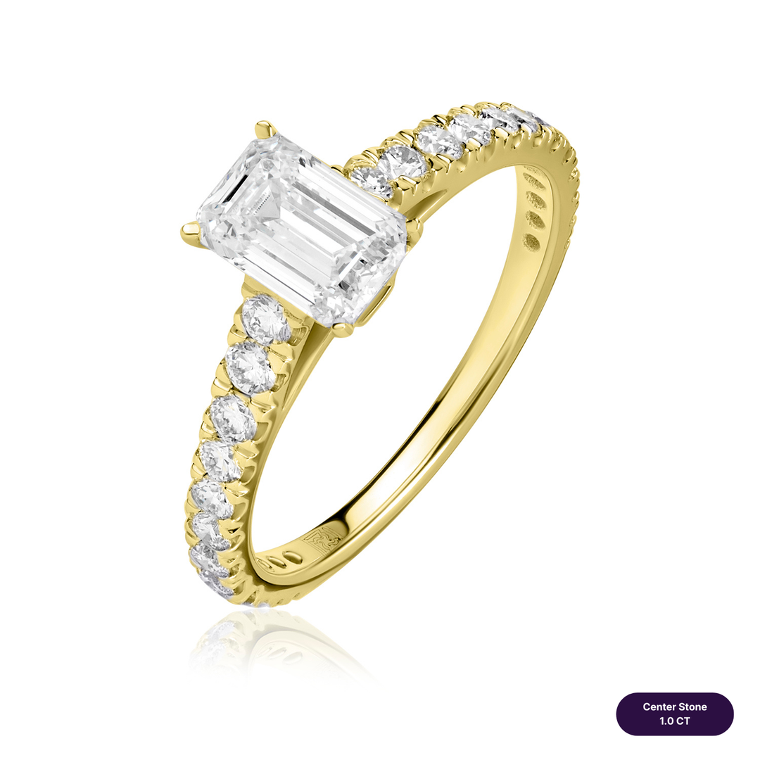Solitaire Pave Lab Diamond Ring Emerald