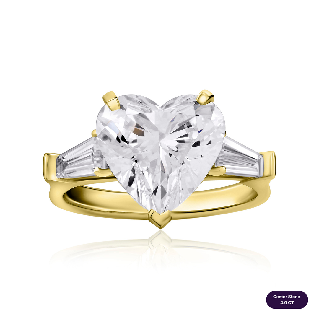 Three-Stones Lab Diamond Ring Heart with Tapered