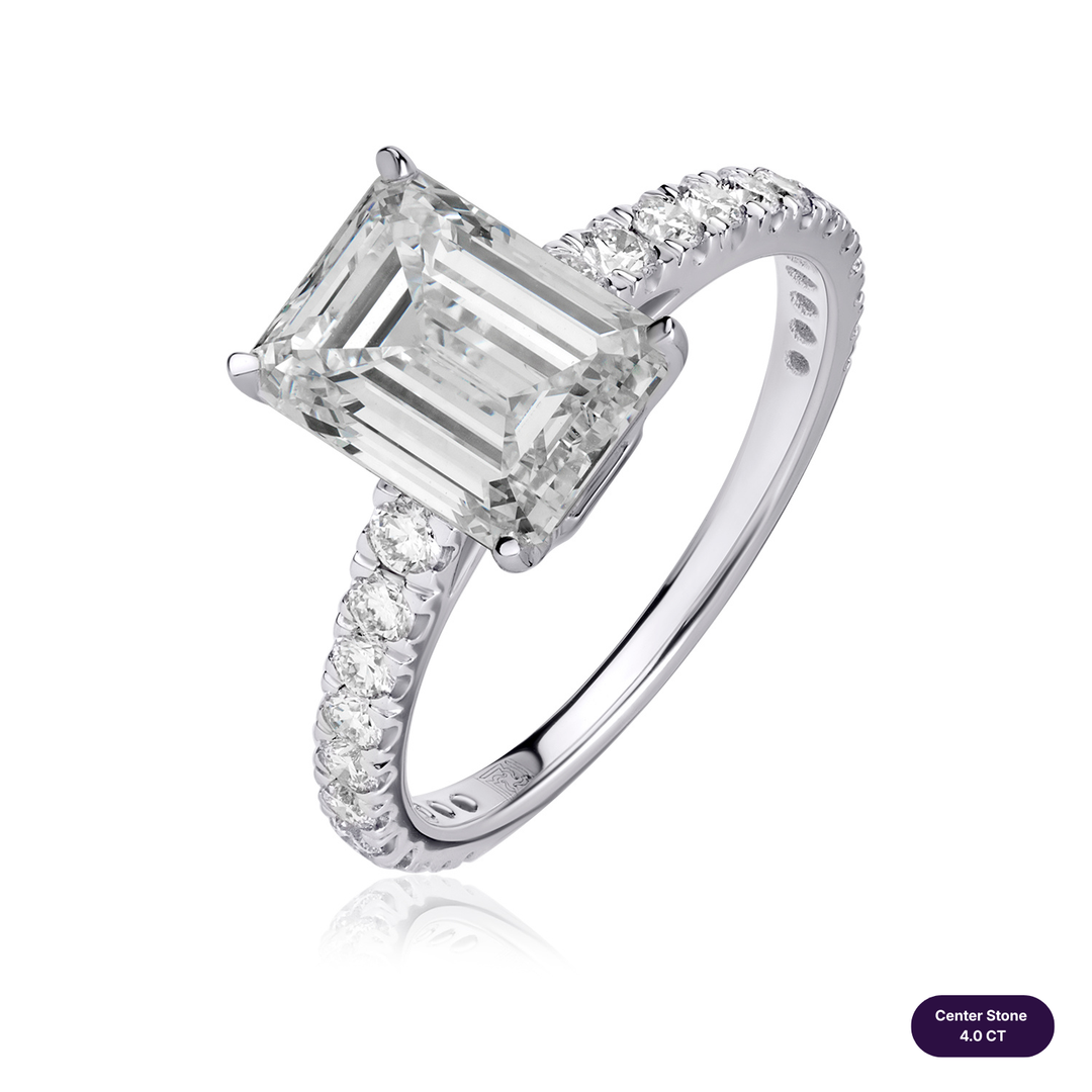 Solitaire Pave Lab Diamond Ring Emerald