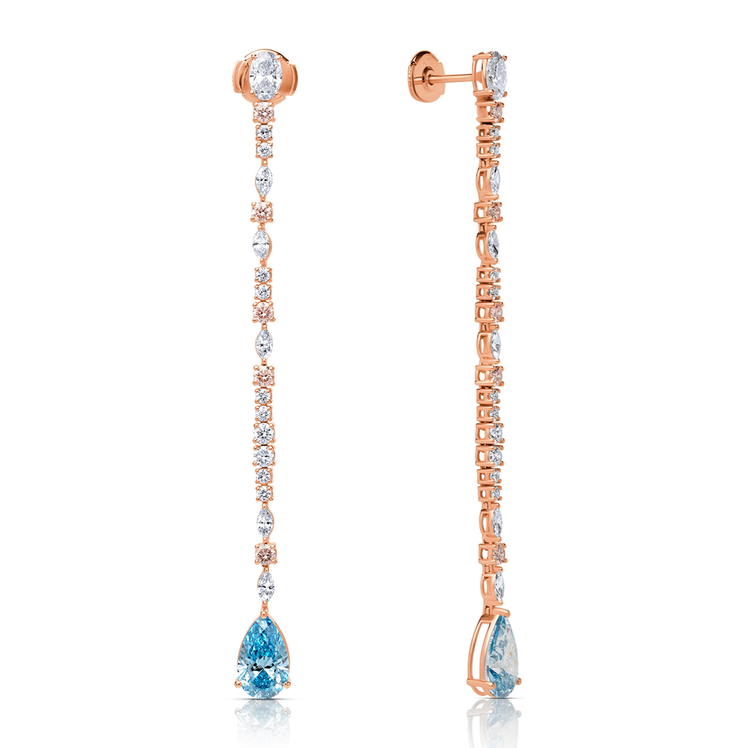 Drop Lab Diamond Earrings Pear and Round with Oval and Marquise
