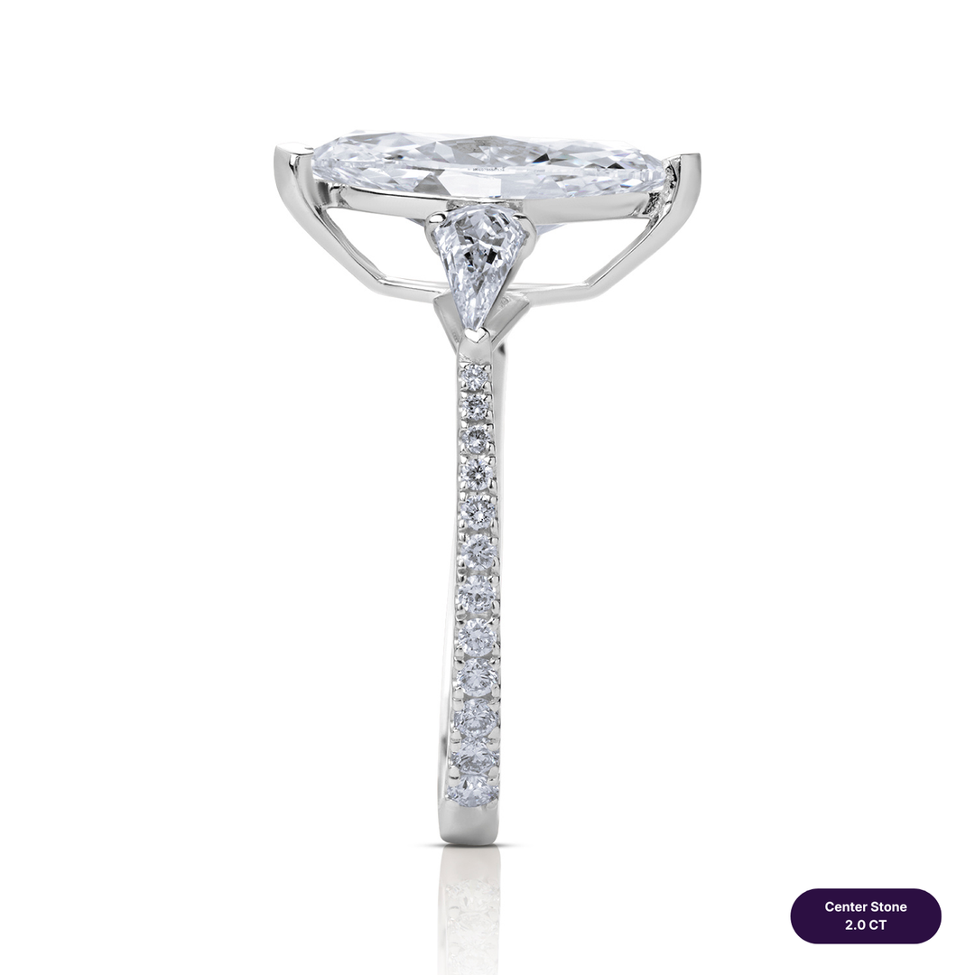 Three-Stones Lab Diamond Ring Marquise with Step Pear & Pave