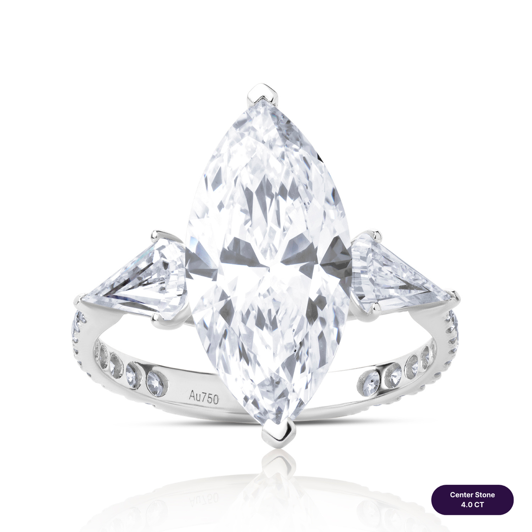 Three-Stones Lab Diamond Ring Marquise with Step Pear & Pave