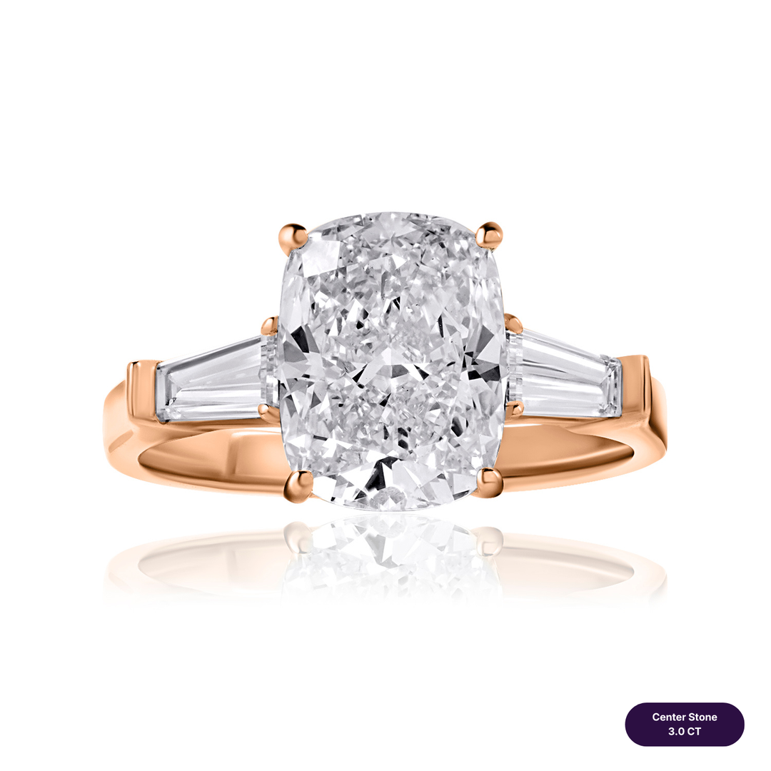 Three-Stones Lab Diamond Ring Cushion with Tapered