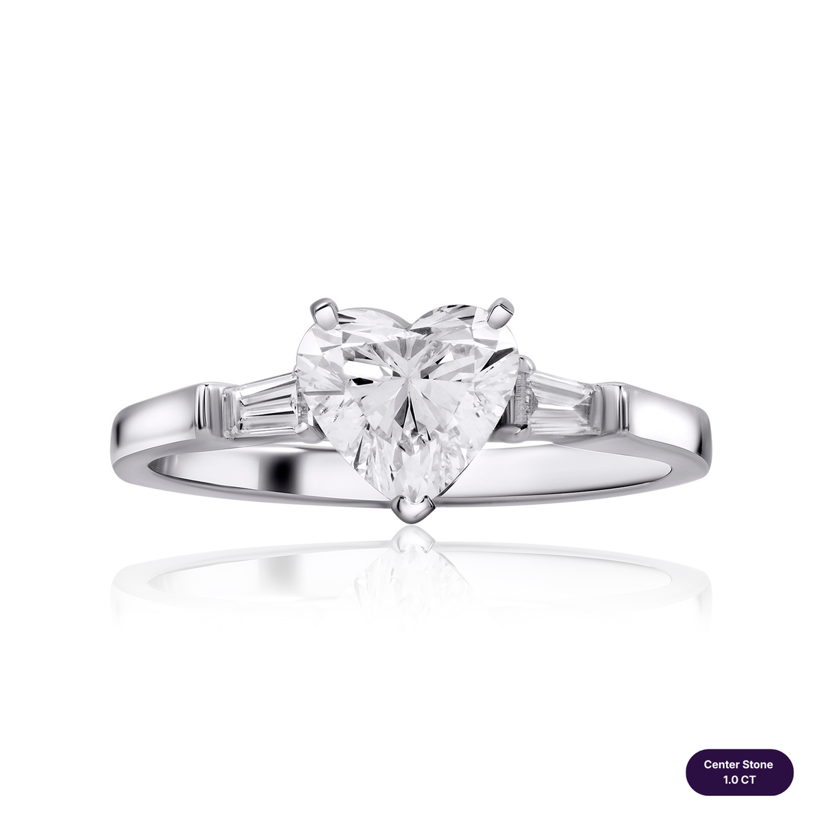 Three stones lab diamond ring heart with tapered
