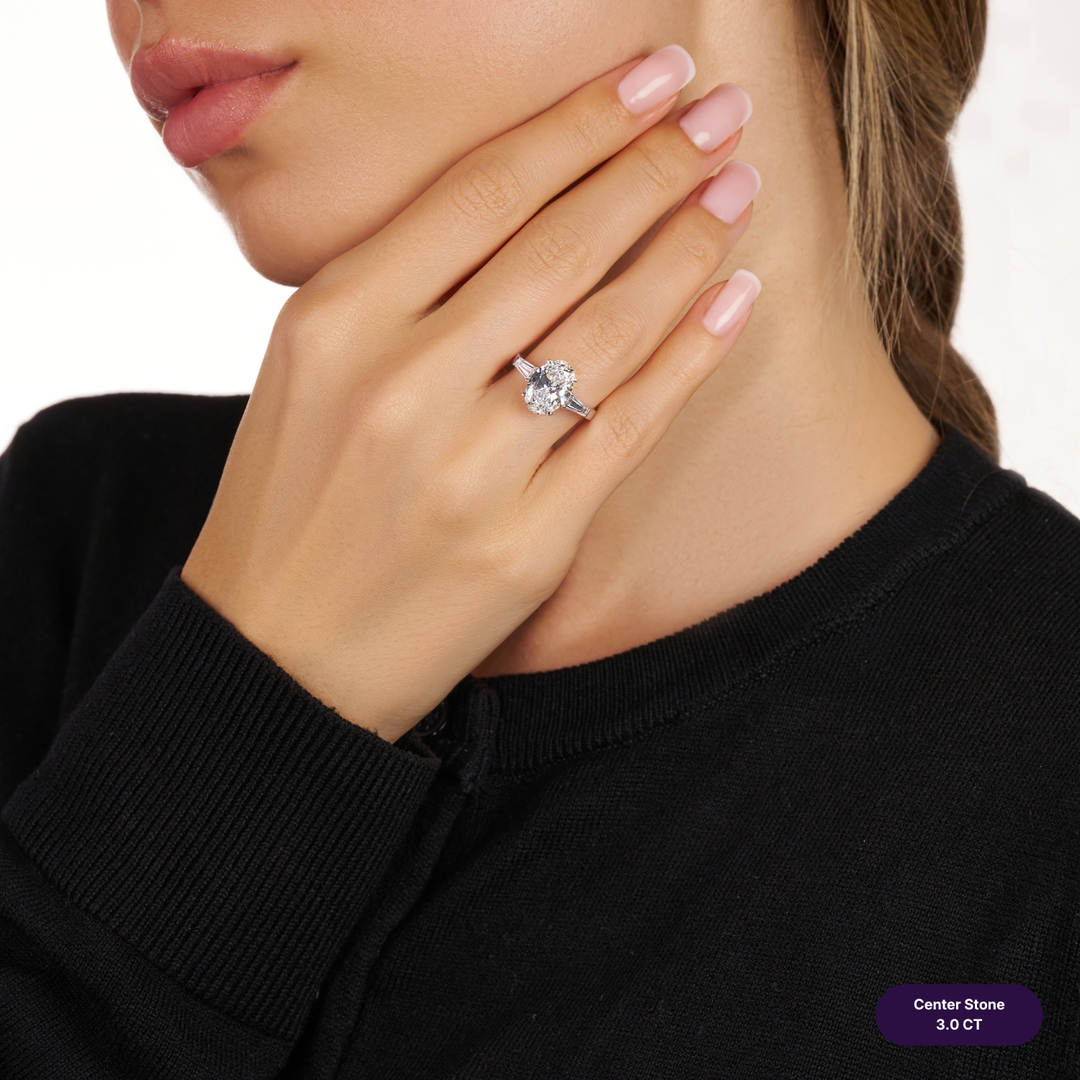 Three-Stones Lab Diamond Ring Oval with Tapered