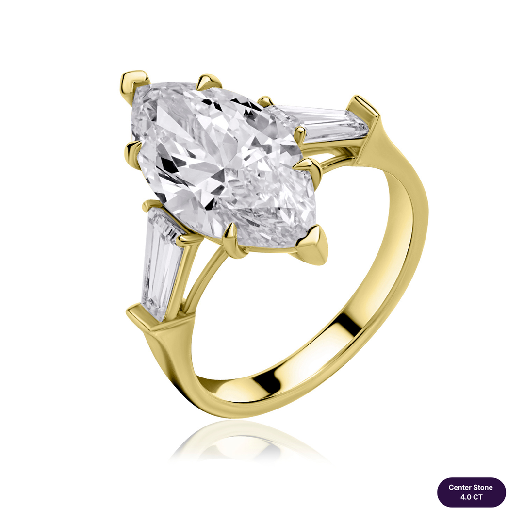 Three-Stones Lab Diamond Ring Marquise with Tapered
