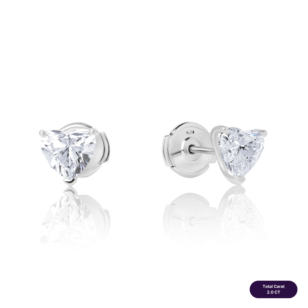 Solitaire Stud Lab Diamond Earrings Heart