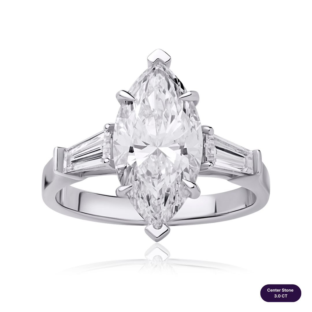 Three-Stones Lab Diamond Ring Marquise with Tapered