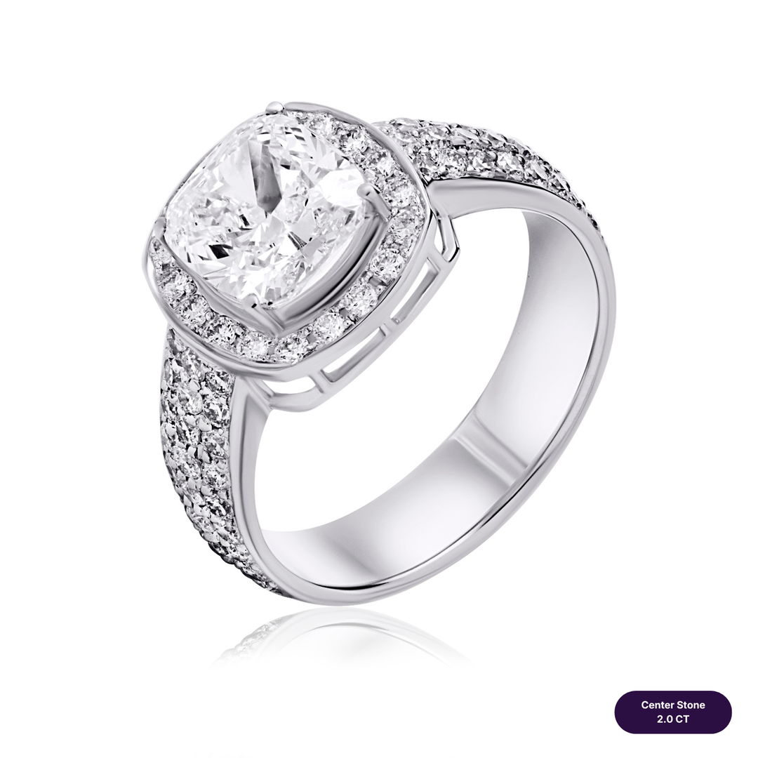 Solitaire Pave Lab Diamond Ring Square Cushion